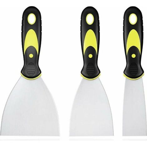 3 Pièces Jeu de Spatules en Acier Inoxydable, Couteau à Enduire avec Spatule à Manche en Plastique, Rayures de Couteau à Palette, Spatule Bricolage pour DIY Décoration Enlèvement de Peinture (1/5)