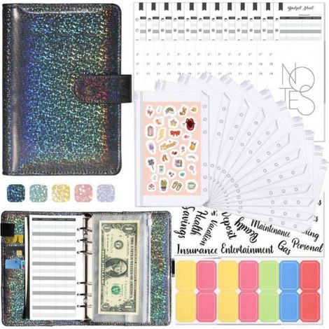 Classeur Budget A6 - Cuir PU - Anneaux Métalliques - Poche Zippée - 28 Pièces (1/4)
