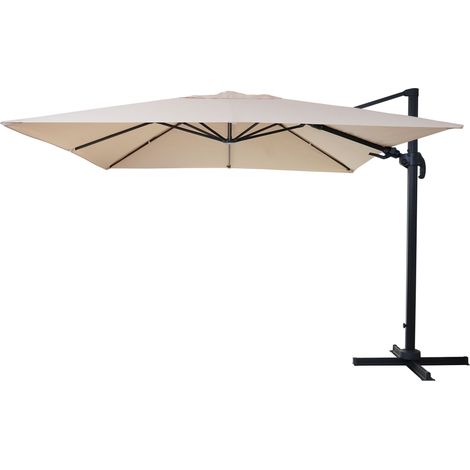 [NON UTILIZZATO] Ombrellone parasole decentrato HHG-394 orientabile 3x3m avorio girevole senza base