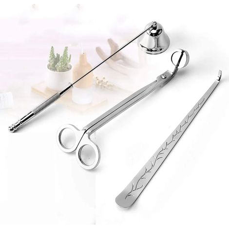 Éteignoir à bougie, coupe-mèche et cuillère à mèche en argent pour l'entretien et l'extinction des bougies, kit 3 pièces pour décoration et usage quotidien (1/4)