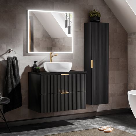Ensemble meuble simple vasque 80cm et colonne Adriel Noir (1/5)