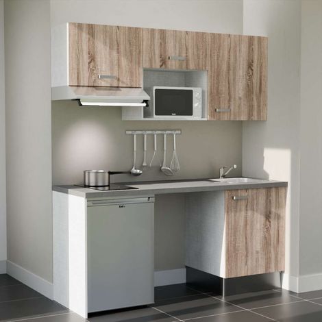 Kitchenette K55L-PT avec électroménager - 180 cm - plan stratifié, évier inox (1/5)