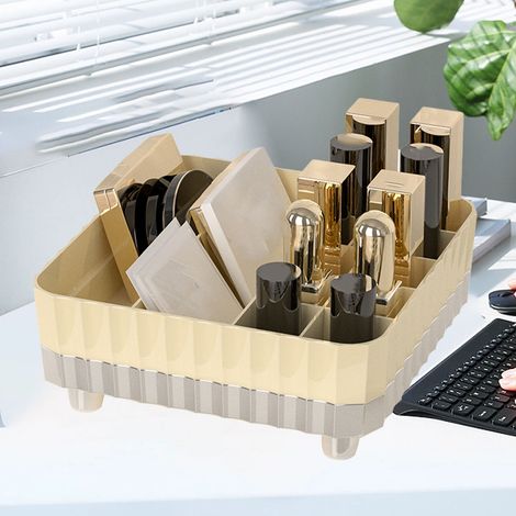 Organisateur de Maquillage avec Compartiments Multiples, Support Anti-Dérapant, Plastique Blanc Crème Argenté pour Cosmétiques, Bijoux et Accessoires (1/5)