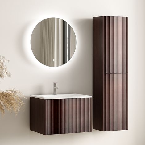 LOMAZOO meuble de salle de bain Rovani noyer façade cannelée - 60 (1/5)