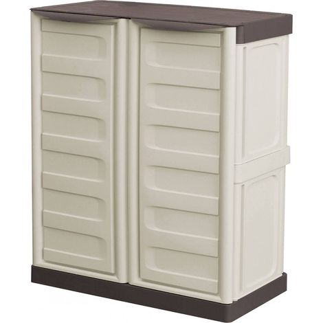 Dmora Mobiletto multiuso da esterno o interno, Armadio basso a 2 ante e 1 ripiano in polipropilene, Mobile 100% Made in Italy, cm 70x39h86, colore Beige, con imballo rinforzato