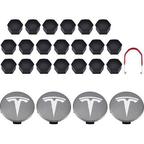 Ensemble de cache-moyeux et 20 cache-écrous pour Tesla Model 3 YSX, noir, rouge, blanc et gris, comprenant 4 cache-moyeux et 20 cache-écrous. (1/5)
