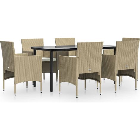 Maison Exclusive - 7-tlg. Garten-Essgruppe mit Kissen Beige und S