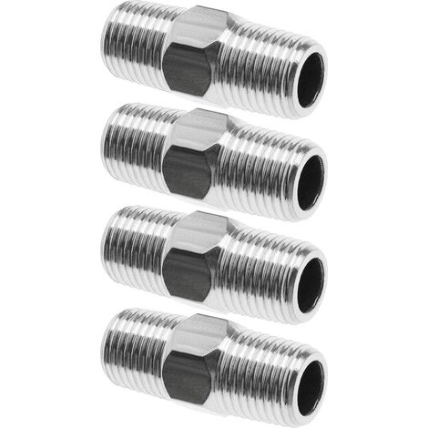 4pcs 1/4 à 1/4 Raccord de Tuyau en Acier Inoxydable Mamelons Hexagonaux pour Tuyau d'eau Air à Dégagement Rapide Conduite Filetage Externe (1/5)