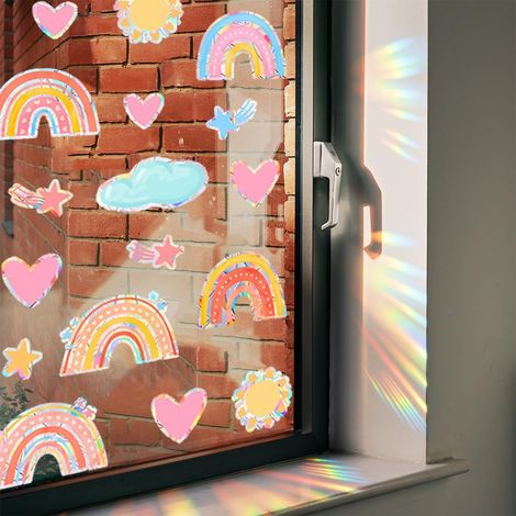 29 Pièces Suncatcher Sticker Arc-en-Ciel Suncatcher Sticker Fenetre Autocollants Anti Collision Oiseaux Stickers Fenêtre Anti Regards Film Fenêtre Film Électrostatique Vitre Prévenir Que Oiseaux (1/5)