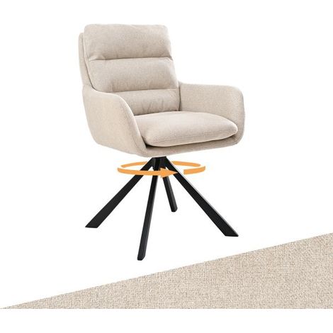 Bon Furni Tissu texturé Chaise de salle à manger Beige, Lot de 1, pivotante 360°, dossier segmenté, accoudoirs et pieds en métal robustes