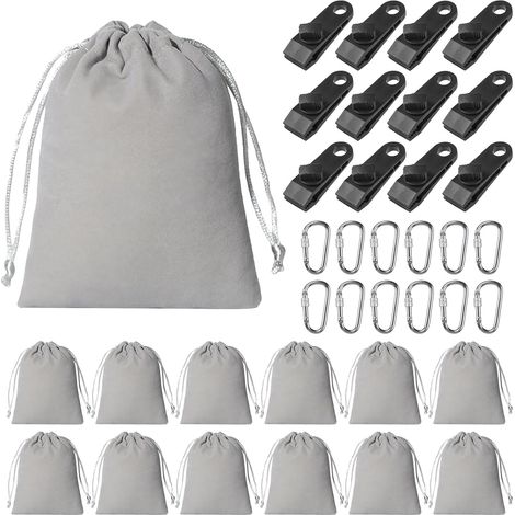 12 Pièces Sac De Poids Portable pour Rideaux, Sacs De Sable avec 12 Mousquetons Et 12 Clips, Sacs De Poids, Poids pour Tonnelle pour Rideaux Extérieurs, Nappes, Tentes(20 X 25 cm) (1/5)