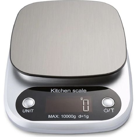 Balance de Cuisine Pâtisserie Numérique - De 1g à 10kg - En Acier Inoxydable - Haute Précision - Ecran LCD, Arrêt Automatique, (pile non incluse) [Classe énergétique A+]