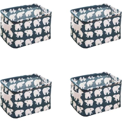 Mini Paniers de Rangement, Boîte de Rangement Pratique Tiroir en Tissu Lin Panier Stockage de Bureau Pliable Organisateur pour étagères et Bureau, Jouets, Llivres ou Maquillage 4 pièces