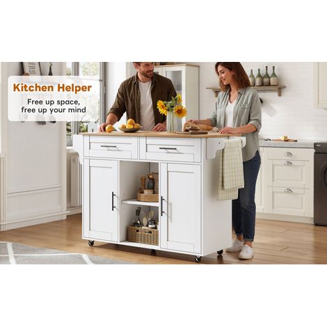 145 x 45 x 94,5 cm. Table de cuisine mobile multifonctionnelle, avec planche à repasser réglable, étagères réglables, 5 roulettes. Compartiment pour ustensiles caché. (1/5)