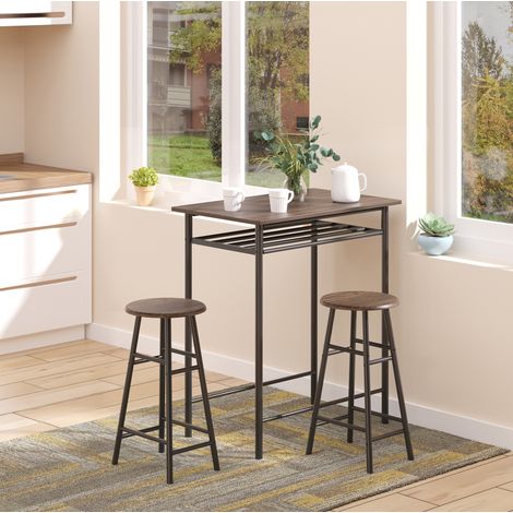 Set tavolo bar 3 pezzi con 2 sgabelli, ripiano contenitore, metallo e MDF, nero HAVRYA (1/5)