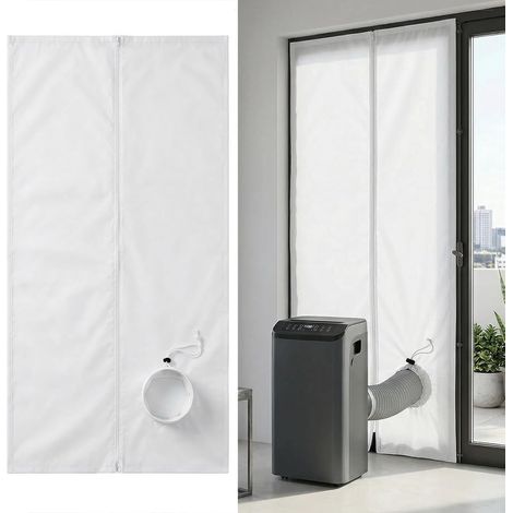 Kit d’Étanchéité Porte et Fenêtre 120x240cm avec Passage à Cordon & 8M Bandes Adhésives – Joint de Porte pour Climatiseurs Portables, Calfeutrage Climatiseur Mobile