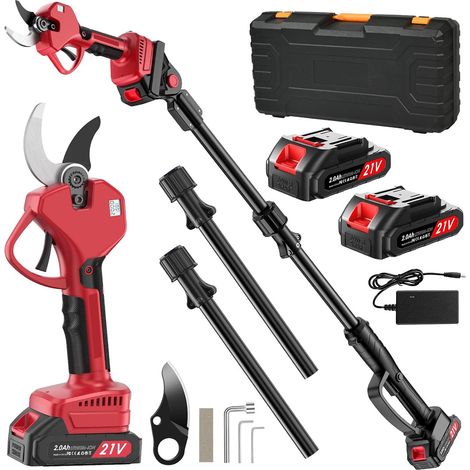 Akku Astschere Teleskop, 50mm 2-In-1 Elektrische Astschere Teleskopstiel mit 2 2000mAh Batterien,LCD Display,Verlängerung 2.5m,6-10 Arbeitsstunden,Bürstenloser Motor für Baumbeschneidung Astschneider (1/5)