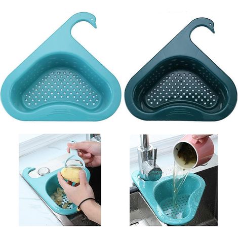 Lot de 2 paniers égouttoirs d'angle pour évier de cuisine, égouttoir suspendu, panier égouttoir triangulaire pour évier de cuisine (1/5)