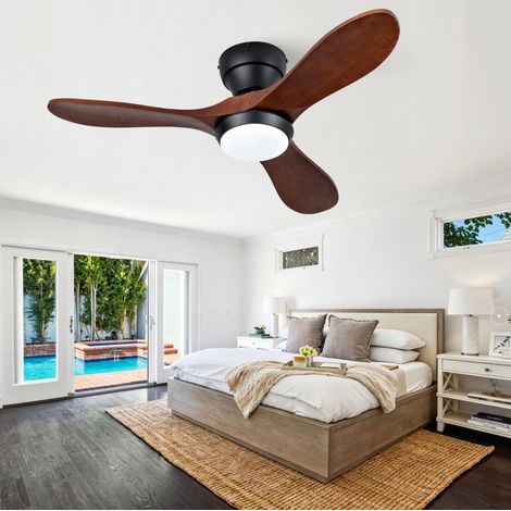 Ventilador de techo 36 pulgadas con iluminación LED, mando a distancia, 6 velocidades, reversible, metal y madera negro (1/5)
