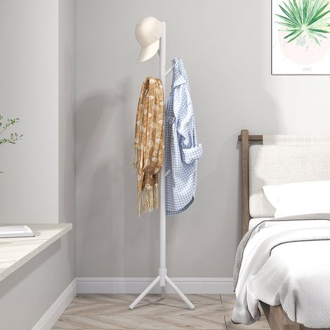 Perchero de Pie de Madera Forma de Árbol con 8 Ganchos para Colgar Ropa Bolsos en Pasillo Entrada 40x40x165 cm Blanco (1/5)
