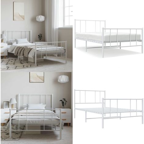 Bettgestell mit Kopf- und Fußteil Metall Weiß 100x200 cm - Metallbett - Doppelbett - Weißes Bett - Boxspringbetten - Bettgestell - Home & Living (1/5)
