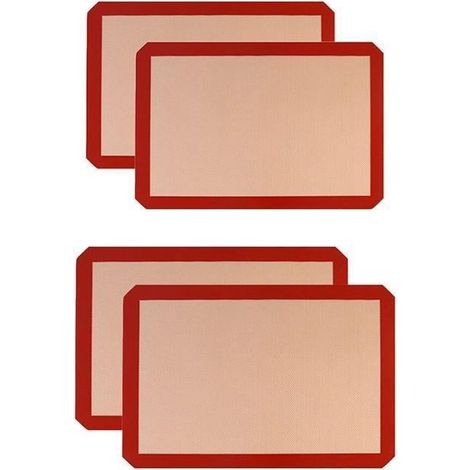 Tapis de cuisson en silicone antiadhésif réutilisable pour pâte à pâtisserie, biscuits, four, rouge, lot de 4 (2 x 30 x 21 cm + 2 x 42 x 29,5 cm) (1/5)