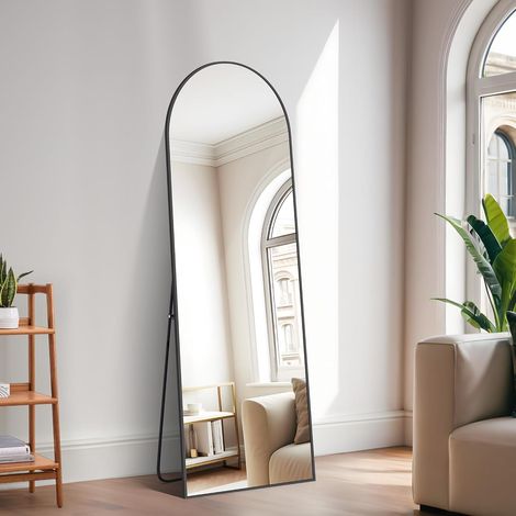 Miroir sur Pied 150 x 40 cm, Grand Miroir Mural en Pleine Longueur avec Cadre en Aluminium Noir, Miroir Arqué pour Salle de Bain, Chambre, Entrée et Couloir (1/5)