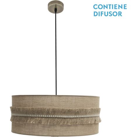 Colgante Kala 3xe27 Cuero/saco Regx60x60 Cm Con Flecos (1/2)
