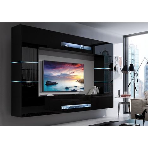 Ensemble meuble TV CONCEPT 63-63-HG-B-1-1A noir brillant 257 x 35 x 184-200 cm (1/2)