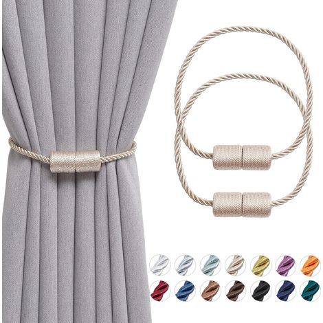 Lot de 2 embrasses de rideaux magnétiques de 40,6 cm faites à la main en corde latérale - Pratiques et décoratives - Pour fenêtre de maison et de bureau (beige)