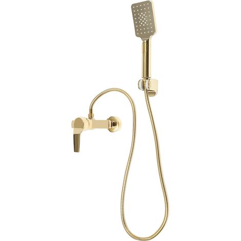 【Chauffage et ventilation】Robinet de baignoire doré, avec douchette à main à 2 fonctions — comprenant un support de douchette et un tuyau de douche souple de 1,5 mètre, ensemble de douche à poignée un (1/5)