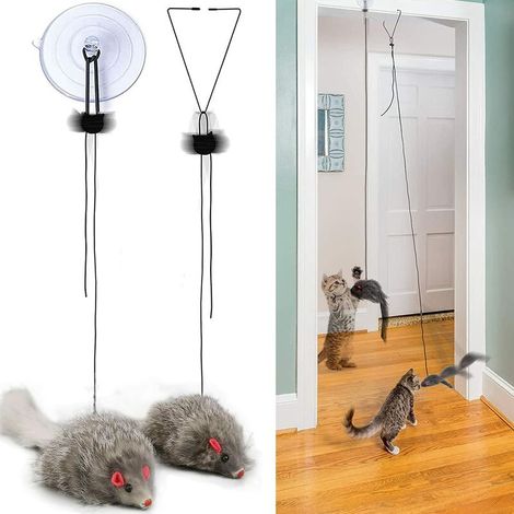 2PCS Jouet pour Chat,Jouet interactif à Suspendre pour Chat,Souris Chat Jouet,Teaser pour Chat avec Ventouse,Jouet interactif pour Chat avec Corde et Souris en Peluche (1/5)