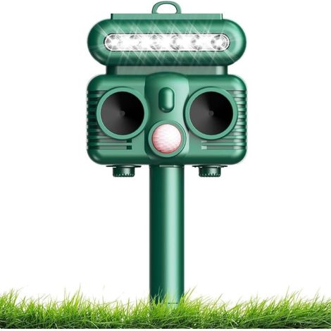 Répulsif ultrasonique pour animaux domestiques - Avec détecteur de mouvement PIR et lumière LED clignotante - Étanchéité IP66 - Pour chats, chiens, oiseaux et animaux sauvages (1/5)