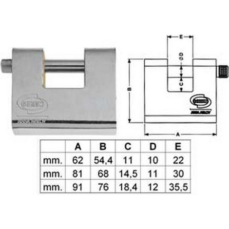 1PZ LUCCHETTO CORAZZATO A UNA BOCCA ACCIAIO PL211 KA - mm.80 (PL2118000)