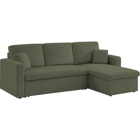 sweeek - 3-Sitzer Ecksofa mit Schlaffunktion, Cord, Dunkelkhaki (1/5)