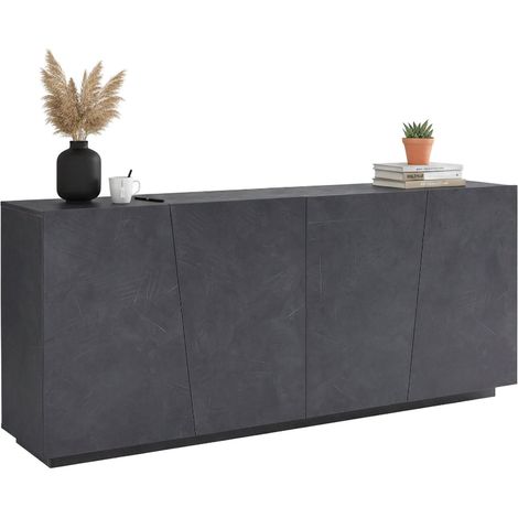 Dmora – Buffet moderne 4 portes en stratifié gris ardoise – Dimensions 200x43x86 cm – Design géométrique et asymétrique – Made in Italy - 200x43h86