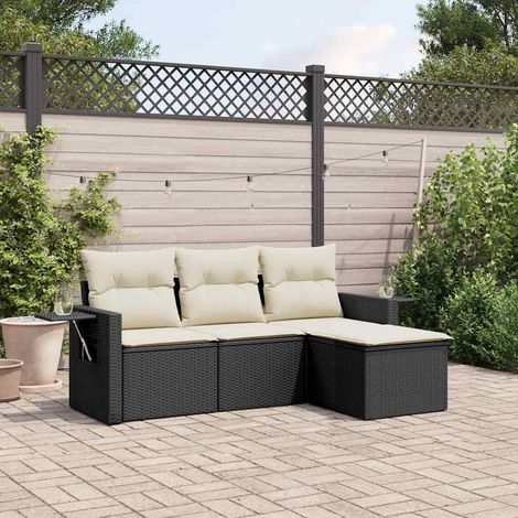 vidaXL Set Divani da Giardino 4 pz con Cuscini Nero in Polyrattan (1/3)