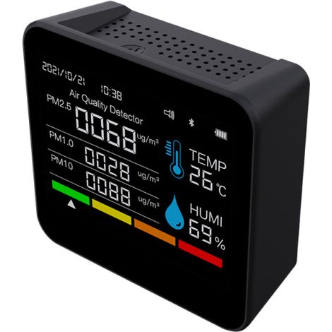 Monitor di qualità dell'aria Bluetooth 9 in 1: rilevatore di CO2, VOC, HCHO, PM2.5/1.0/10, temperatura, umidità, controllo app con allarme