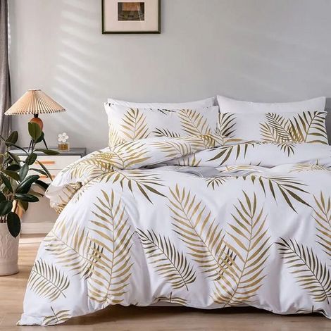 Housse de Couette - ZEMINPEOEL - 200x200 cm - 3 pièces - Fermeture Éclair - Feuilles de Palmier