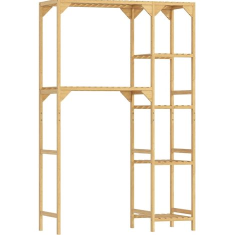 Scaffale per lavatrice in bambù naturale con 7 ripiani e spazio aperto (1/4)