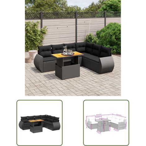 The Living Store 7-tlg. Garten-Sofagarnitur mit Kissen Schwarz Poly Rattan - Gartenmöbel - Sofagarnitur - Outdoor Möbel - PE-Rattan - Lounge Set (1/3)