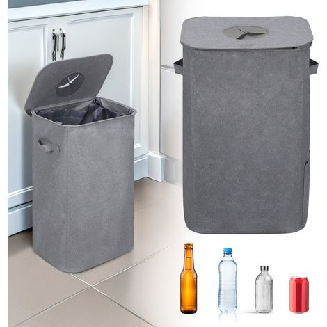 SWANEW Cestino per il riciclaggio 100L Cestino per cucina con coperchio, cestino con 2 sacchi per il trasporto grigio (1/5)