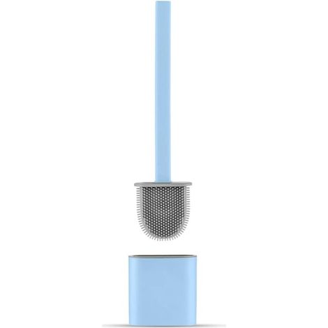 Silicone Toilet Brush Plate - Toilet Brush and Holder, Drip-Free, Antibacterial, Ventilated Toilet Brush, Odorless, Quick-Drying, Wall/Floor Mounted Toilet Brush for Bathroom and Toilet, Blue (1/5)