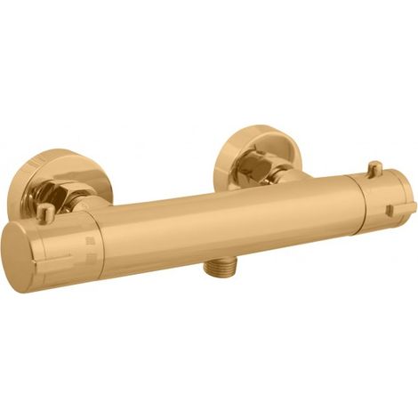 Mitigeur douche mural thermostatique laiton doré brossé sortie douchette bas (1/2)