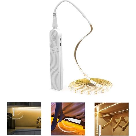 PDGROW wasserdichte LED-Schrankleuchte mit Bewegungsmelder, 300 cm Nachtlicht, LED-Streifen mit Sensor, 6000 K für Möbel, Treppen, Schränke, Küche, Regale, Kleiderschränke, Betten – Weiß (1/5)