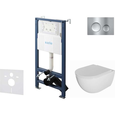 kielle Genesis New - Set bâti-support, WC Oudee, sans rebord, abattant softclose et bouton-poussoir Gemini New I, chrome brillant 30528SS02 (1/5)
