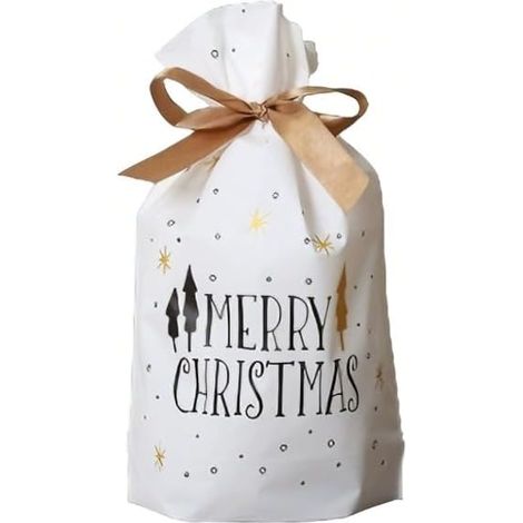 50 Christmas Gift Bags with Drawstring – Christmas Gift Bags in 5 Designs – Bags for Candy, Cookies, Chocolates – Reusable Gift Bags for Parties and Gift Wrapping