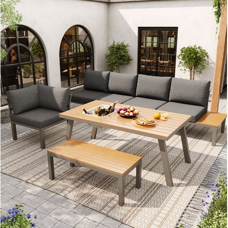 divano seduta 110x63,5 set giardino con tavolo grigio OKMYHOME (1/5)