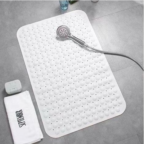 Tapis Douche avec Ventouses et Trous de Drainage, Tapis de Douche avec Coussin Massant, Douche de Carré Anti-dérapant, 50x50cm Blanc (1/5)