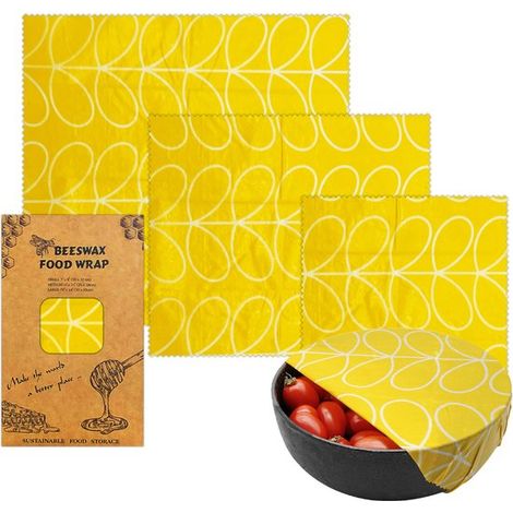 Set di 3 involucri in cera d'api con un elegante motivo a linee geometriche gialle in tre misure S/M/L, confezione riutilizzabile senza plastica per (1/2)